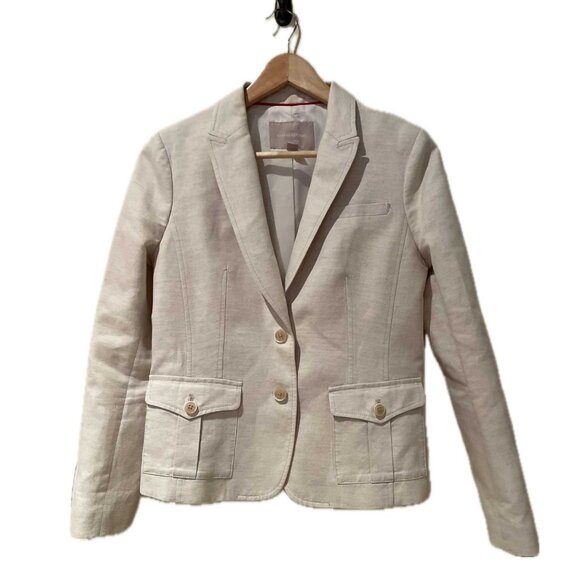 Banana Republic Cream Linen Blazer Size 6P With Matching Belt - Picture 1 of 5